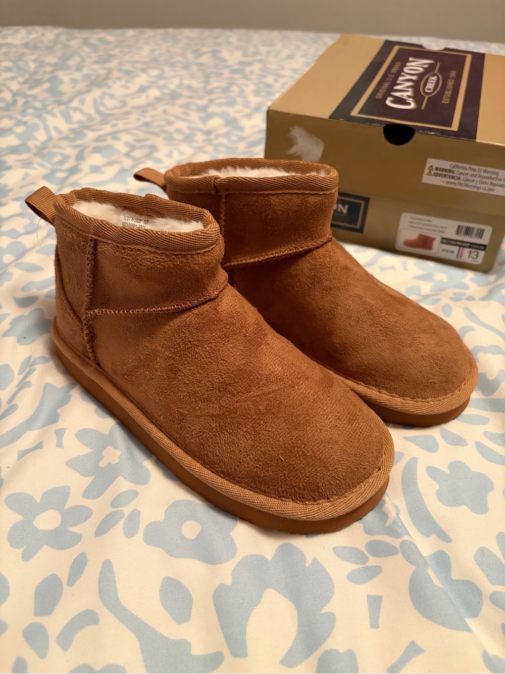 Kids Cozy Brown Plush Booties with Soft Faux Fur Lining